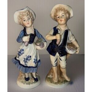 Vintage Dutch Farm Girl and Farm Boy Porcelain Figurine Set